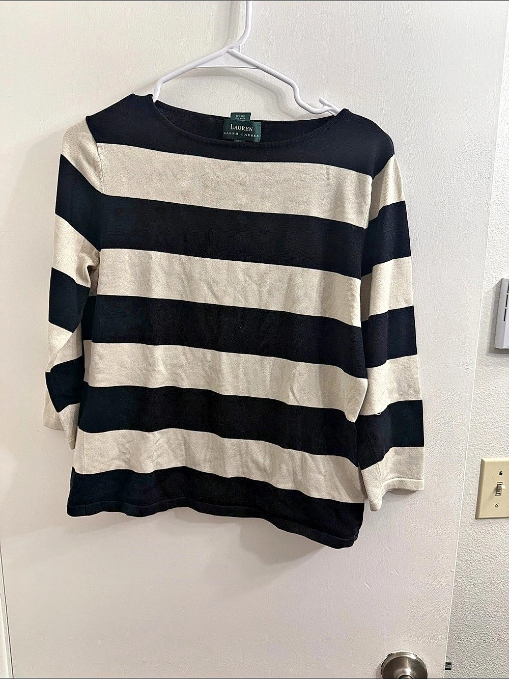 Lauren Ralph Lauren Striped Knit Top in Black & Cream